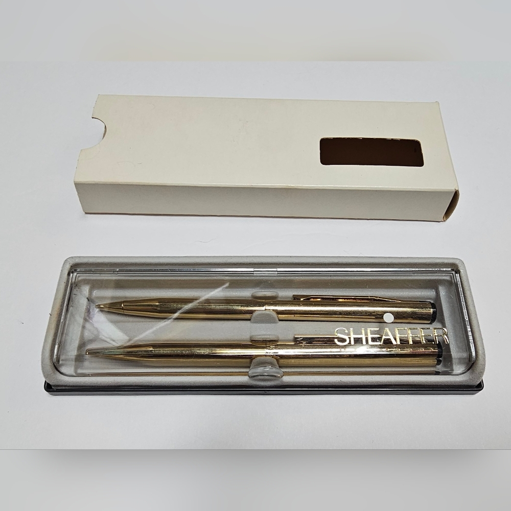 Sheaffer White Dot Gold Electroplated Ballpoint Pen Mechanical Pencil Set